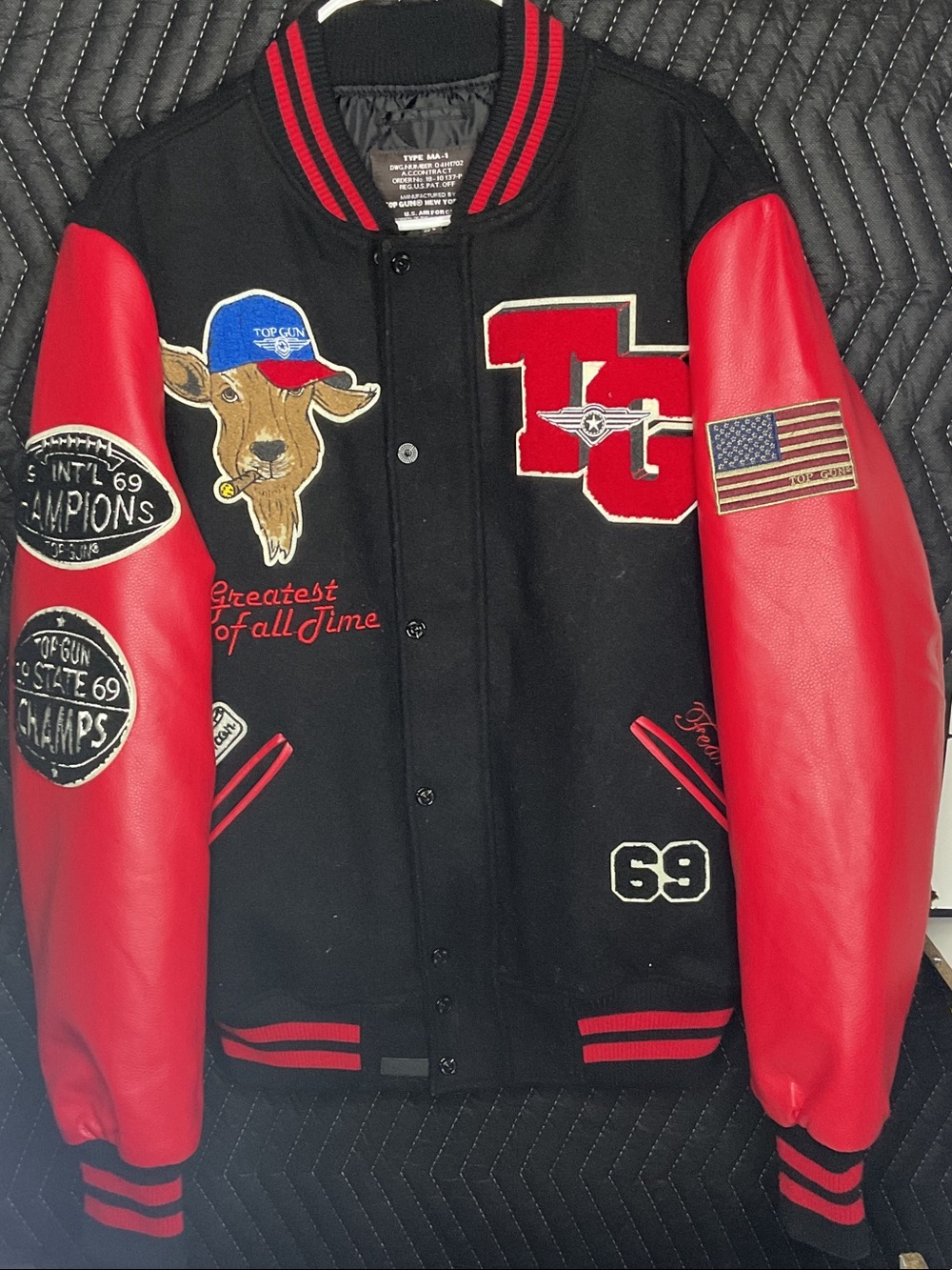 Black & Red Embroidered Varsity Bomber Jacket